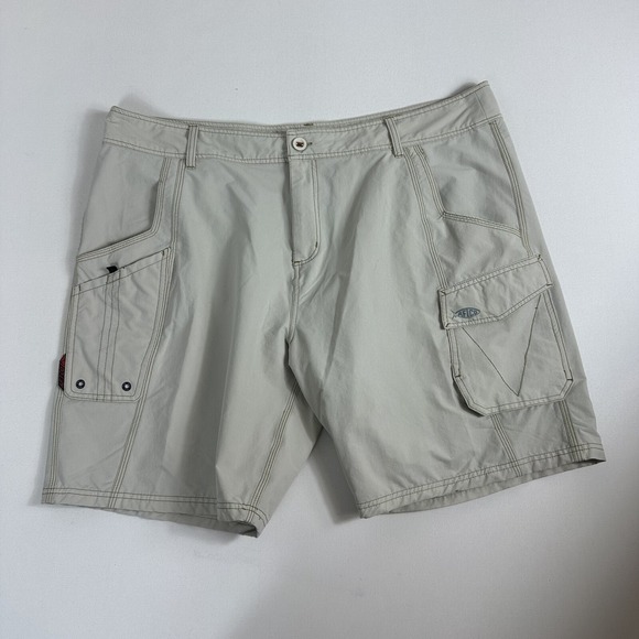 AFTCO Shorts Men's 42 Tan Khaki Cargo Fishing Pockets Nylon Stretch Outdoor - Picture 1 of 14